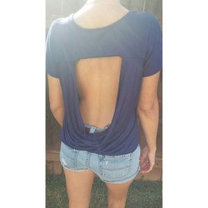 💋SOLD💋Blue Top w/ Gold Buttons and Open Back