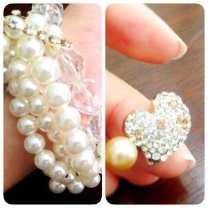 Crystal beams bracelet + golden bling ˚‧heart ring