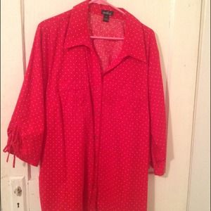 Red/white polka dot button down blouse