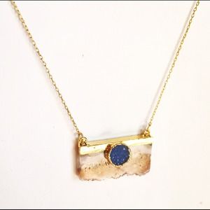SOLD OUT! 24 Krt Gold Blue Druzy Agate Slice
