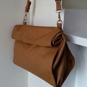 Zara Brown Leather Purse Clutch Bag Crossbody