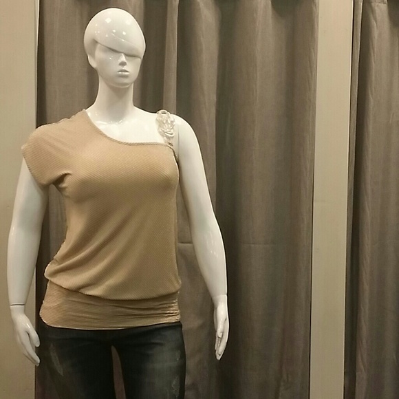 Short Sleeve Plus Size Cream Shiny Top