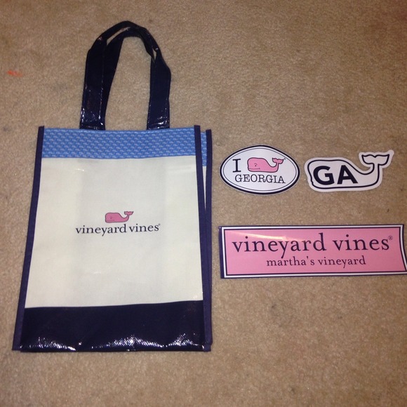 3 vineyard vines stickers, 1 vineyard vines bag