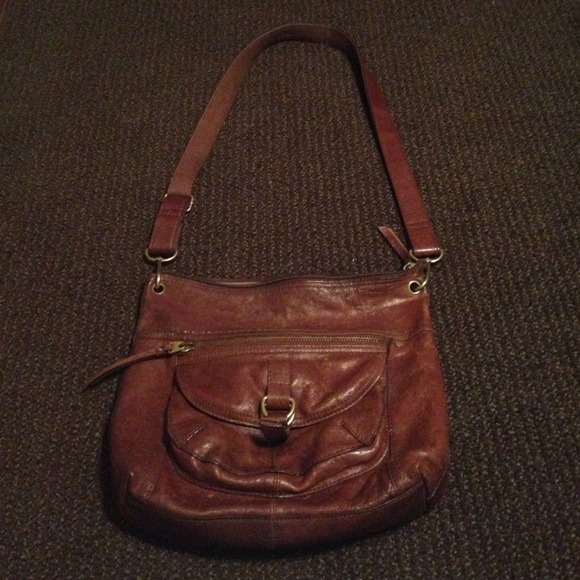 Brown leather Fossil cross body bag