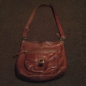Brown leather Fossil cross body bag
