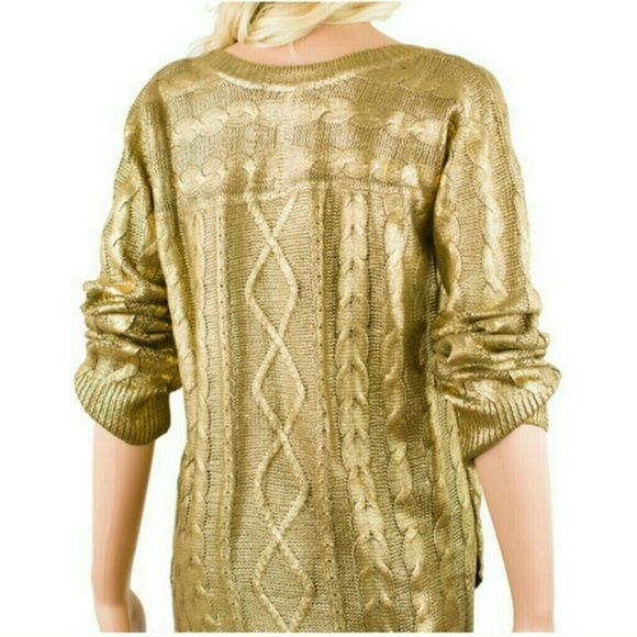 Gold Tone Cable Knit Pullover - Picture 2 of 3