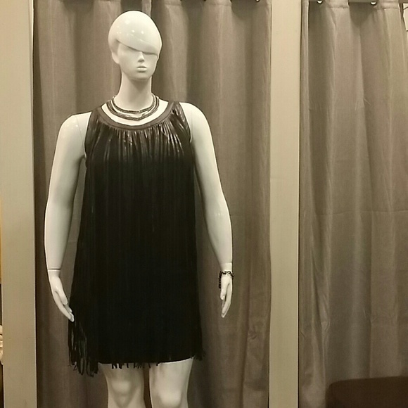 Plus Sizr Black Leather Like Short Dress.