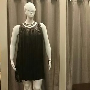 Plus Sizr Black Leather Like Short Dress.