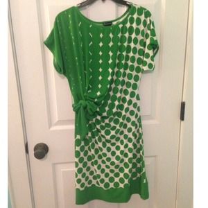 Cinched green and white dress