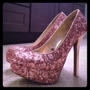 Rose-gold sequin heels