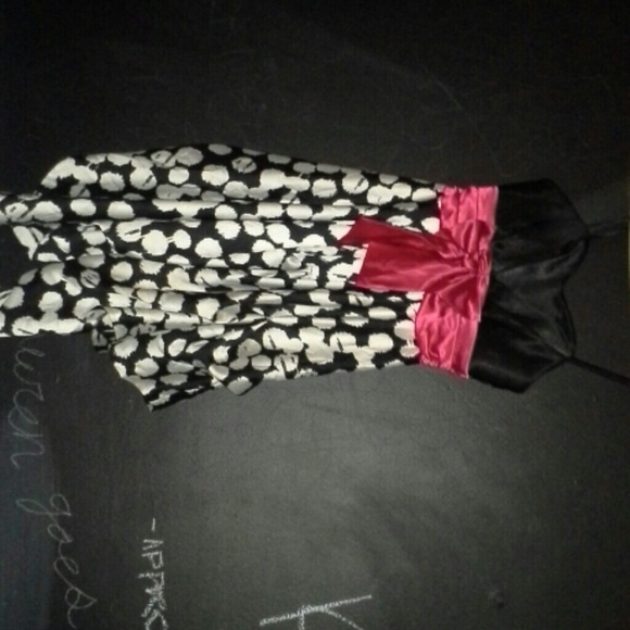 Black, white and pink polkadot party dress.