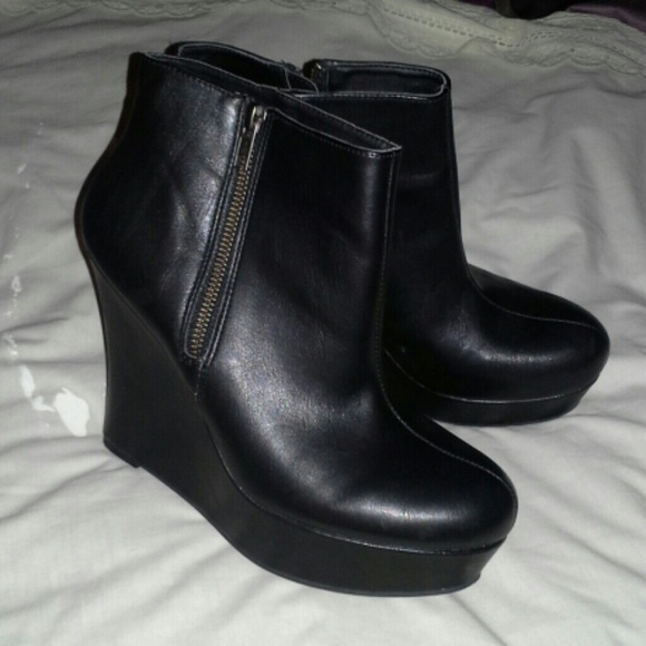 All black wedge booties
