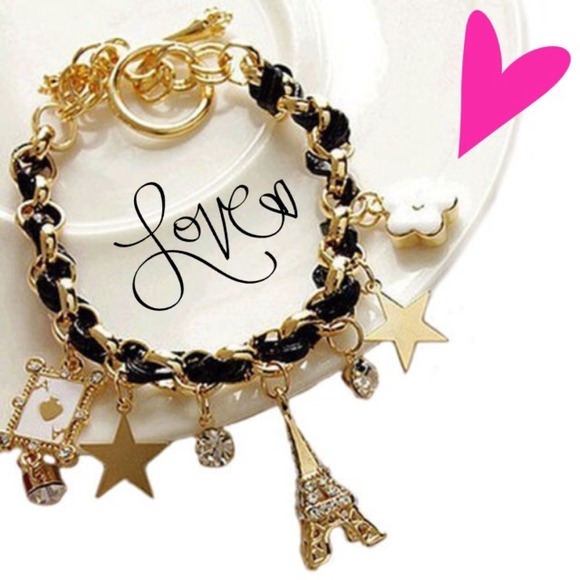 Gold Tone Charm Bracelet With Toggle Clasp