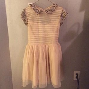Cream skater dress w/ embellished collar & sleeves
