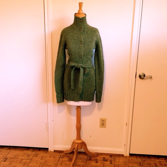 Military Green Belted Wool Cardigan