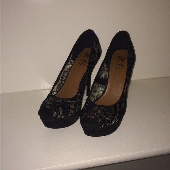 See-through lace black heels