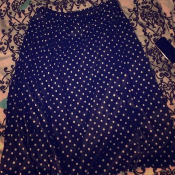 Navy and white polka dot skirt