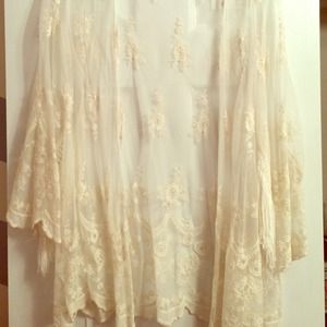 Sheer lace long cardigan