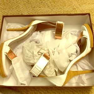 Jeffrey Campbell Tilda rose gold ankle strap heels