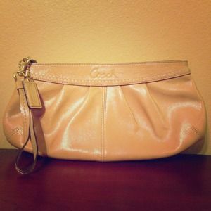 COACH Soho Patent Pleated Tan/Beige Clutch