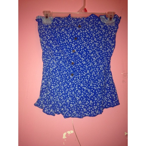 Blue Tube Top With White Flowers