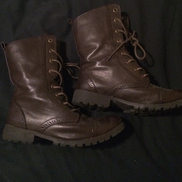 Brown pleather combat boots