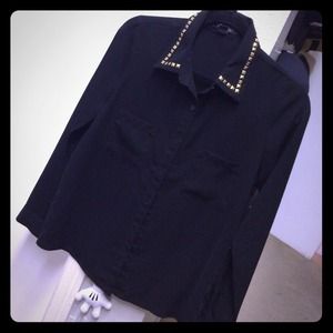 Studded collar chiffon tops
