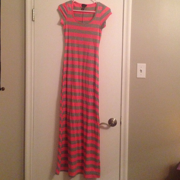 Pink and grey striped maxi dress