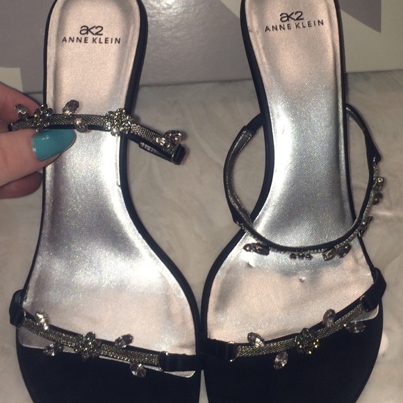 Anne Klein Bravo Black Satin & Crystal Pumps
