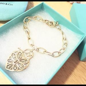 Tiffany co Filigree Heart Tag Bracelet with Key