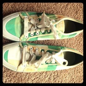 Green plaid Adidas sneakers