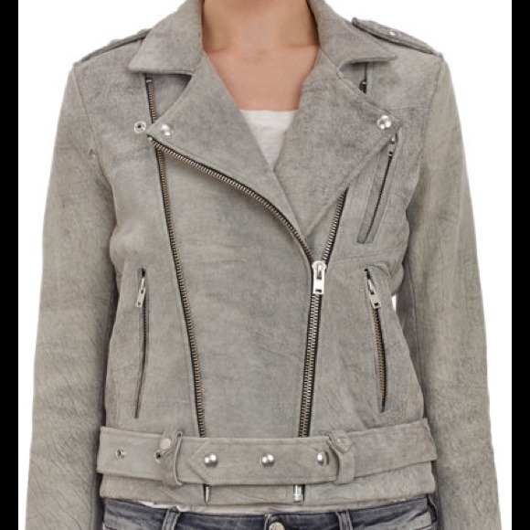 Iro gray mottled leather motorcycle jacket in gray