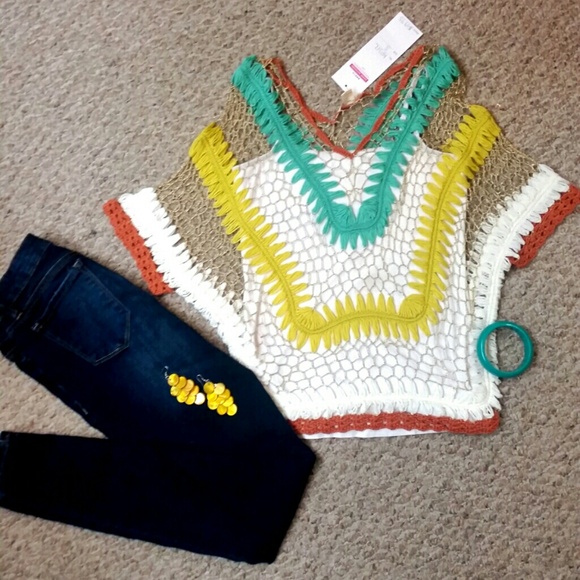 NWT Double Zero Crocheted Batwing Top!