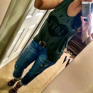 Army green graphic tank with open back