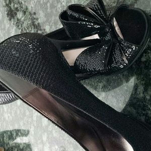 MODA black sequin bow shoes
