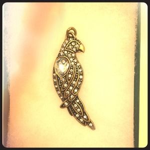 Vintage gemstone brass bird pendent necklace