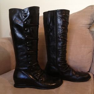 Black Leather Knee High Boots