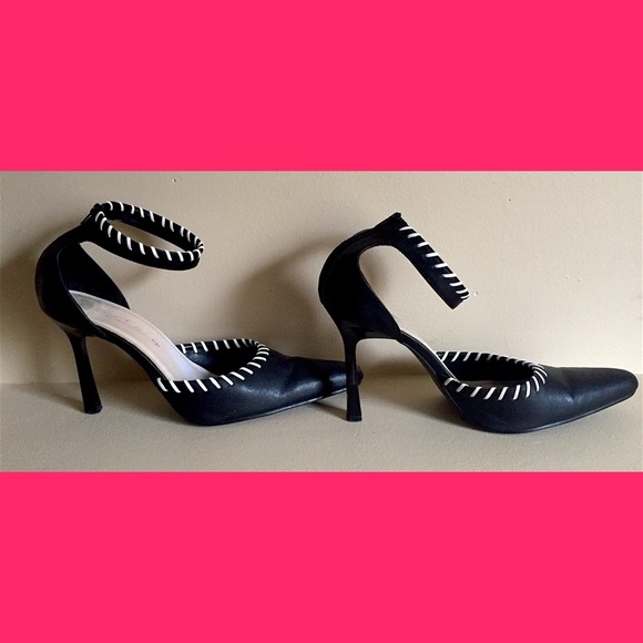 Shoes - Host Pick! Black Pumps White Stitching & Zipper