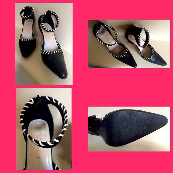 Host Pick! Black Pumps White Stitching & Zipper - Picture 2 of 4