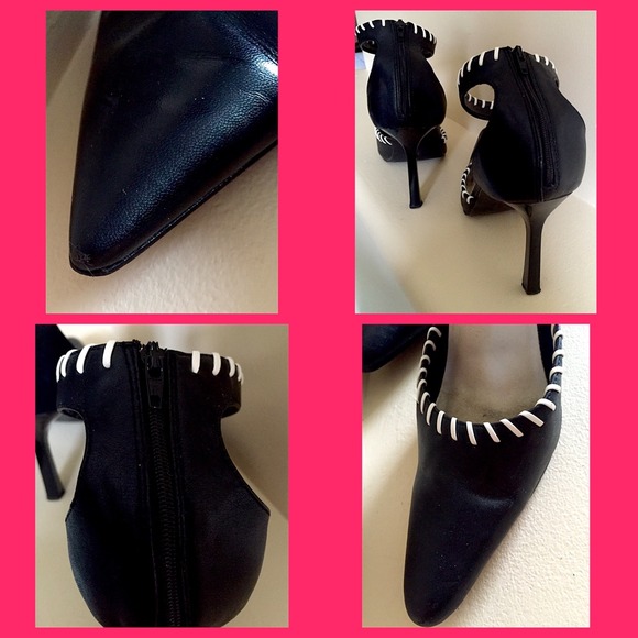 Host Pick! Black Pumps White Stitching & Zipper - Picture 3 of 4