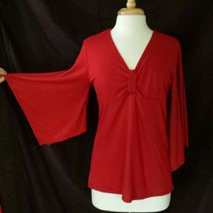 Red flared sleeve top