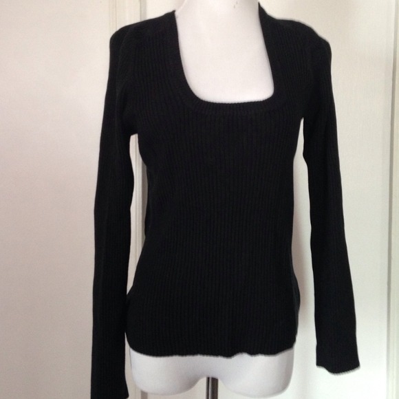 Black ribbed low cut sweater