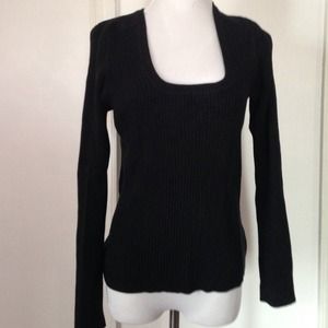 Black ribbed low cut sweater