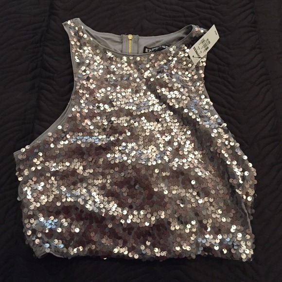 Express silver sequin crop top. New with tags.