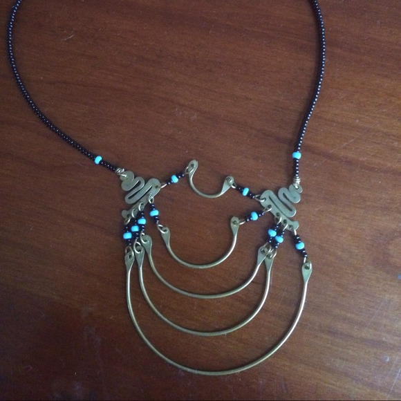 Black & gold handmade necklace w/black bead chain
