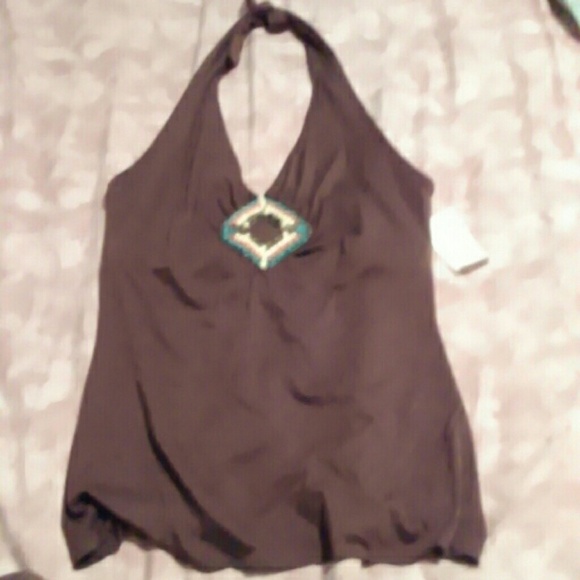 NWT Sexy brown halter top with beaded accent!! - Picture 1 of 2