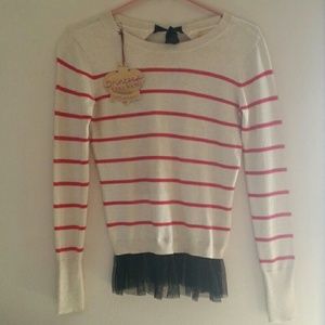 Vera Wang Metallic Striped Tulle Sweater BNWT