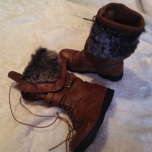 Faux fur combat boots