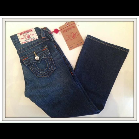 True religion jeans ; Orange stitching