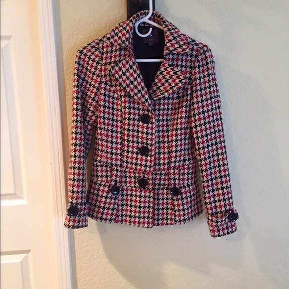 Black white and red peacoat